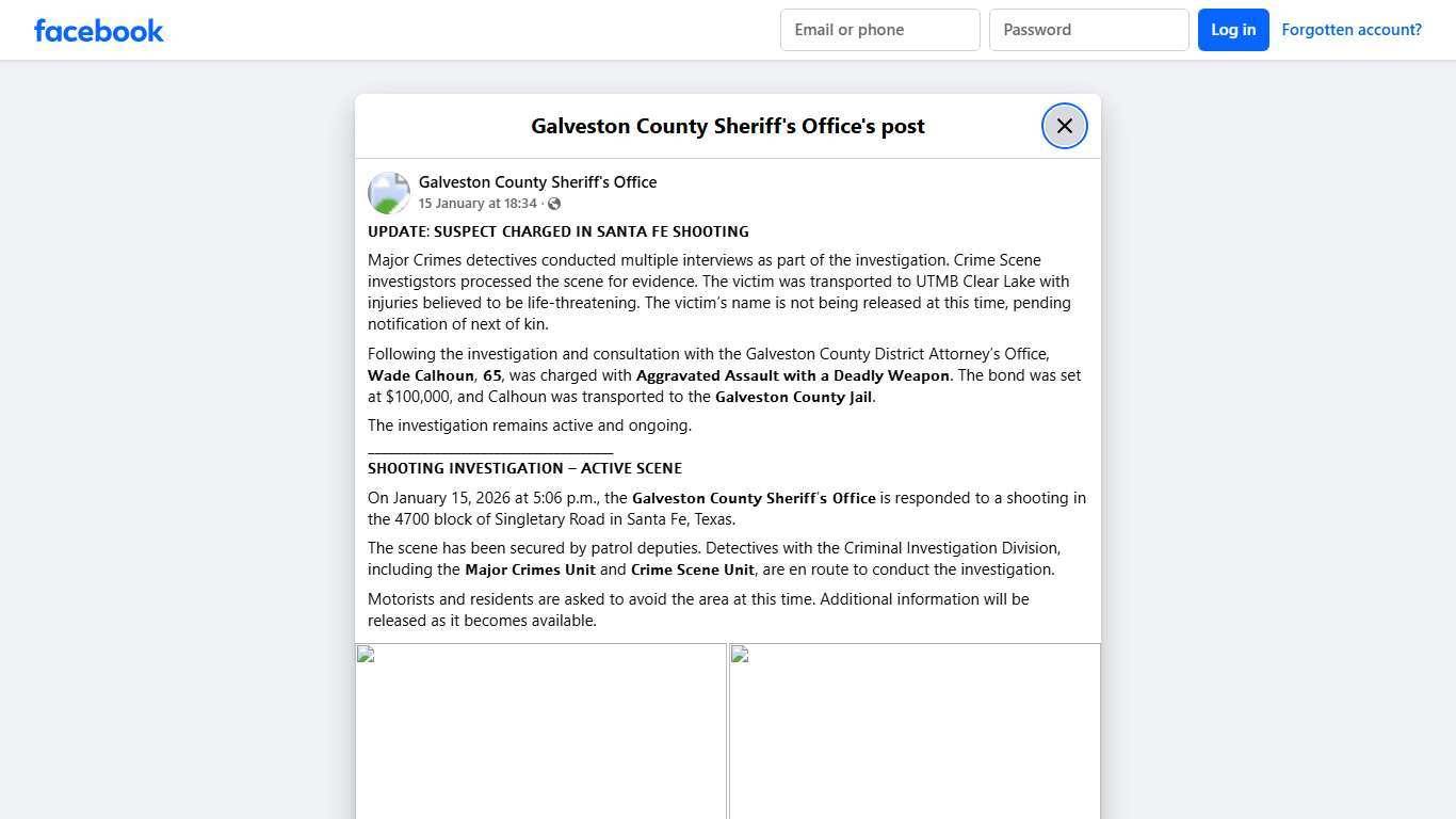 𝗨𝗣𝗗𝗔𝗧𝗘: 𝗦𝗨𝗦𝗣𝗘𝗖𝗧... - Galveston County Sheriff's Office Facebook